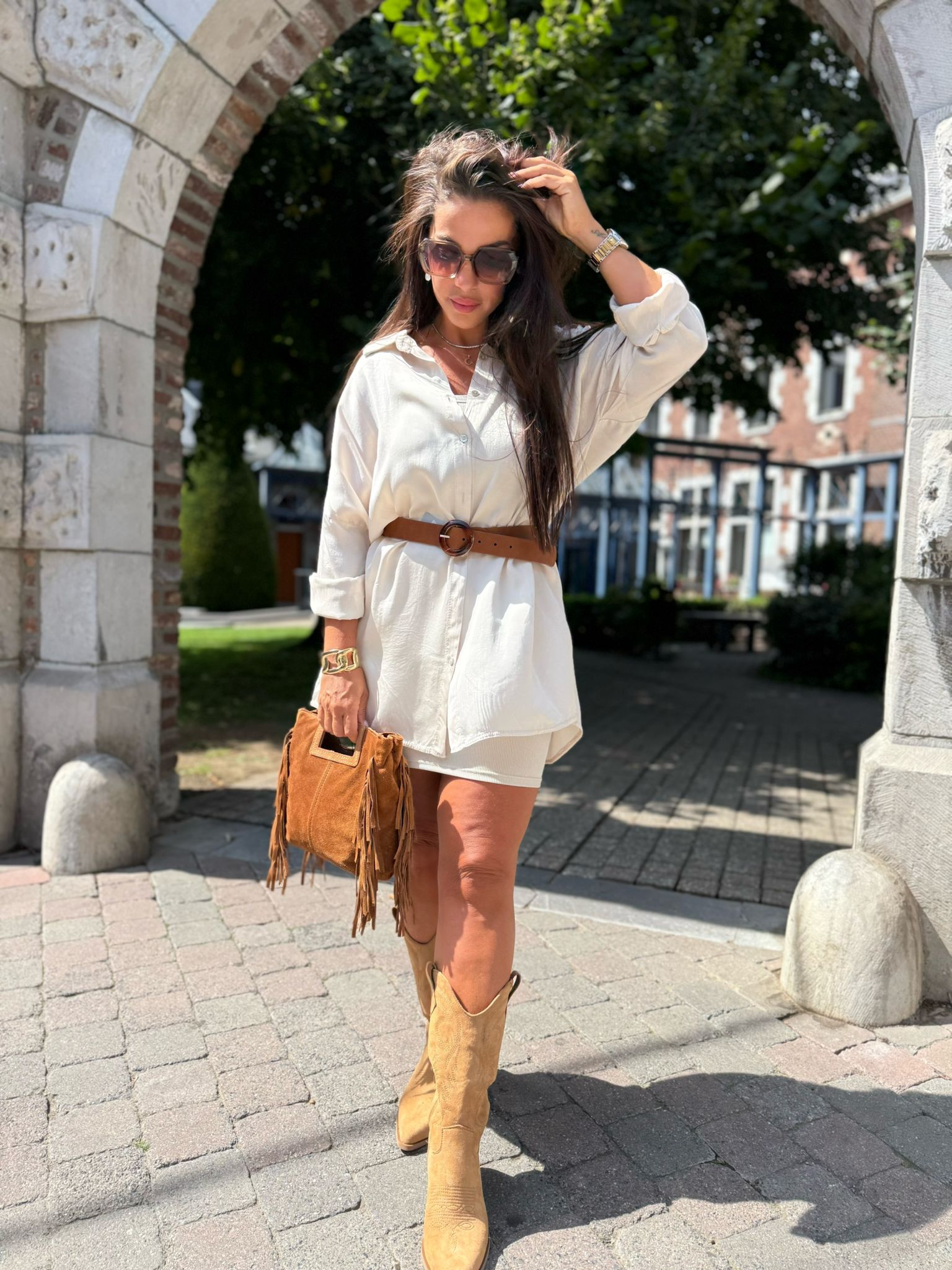 Chemisier Satiné Beige Taupe